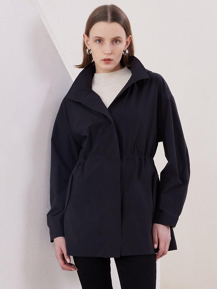 Black Gathered Waist Parka Jacket GOELIA