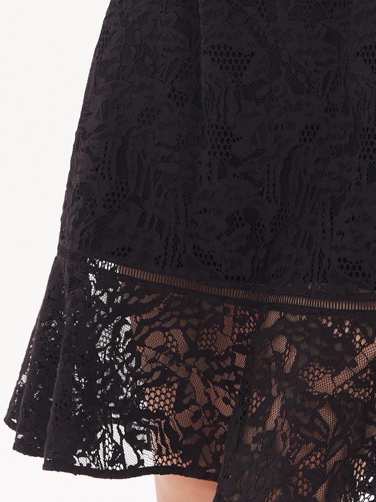 Black Square Neck Lace Slim Dress GOELIA