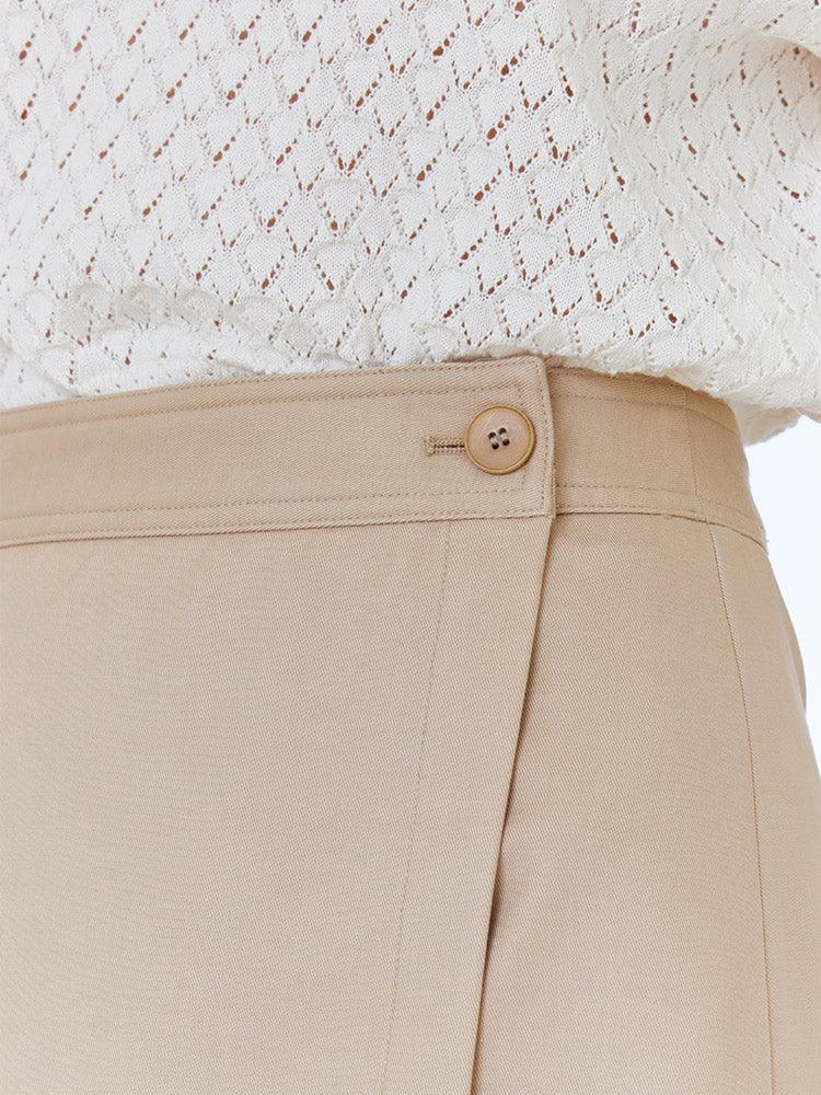 Light Khaki One-Buttom Double-Layer Skirt GOELIA