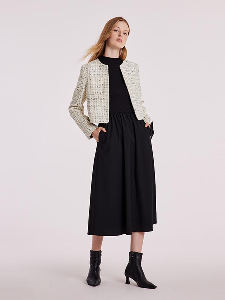 Wool Blend Tweed Short Jacket And Long Sleeve Dress Set GOELIA