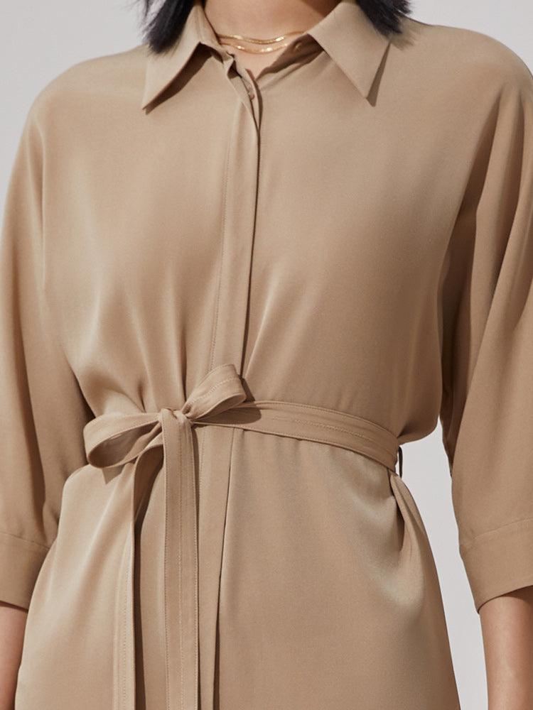 Silk Belted Shirt Dress GOELIA