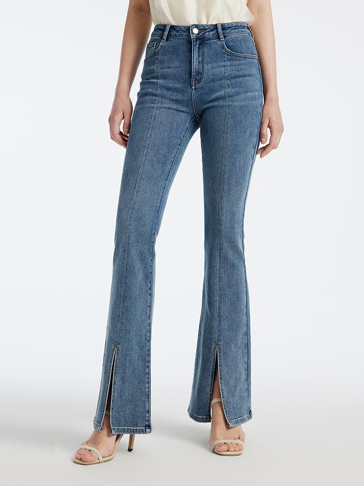 Acetate Split Hem Flare Jeans GOELIA