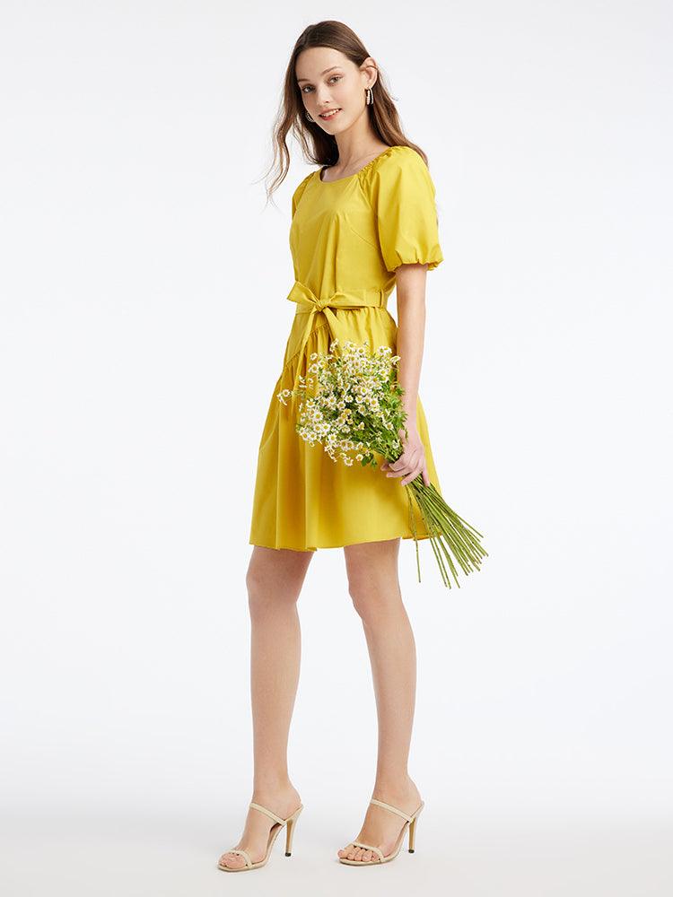 Yellow Asymmetric Mini Dress GOELIA