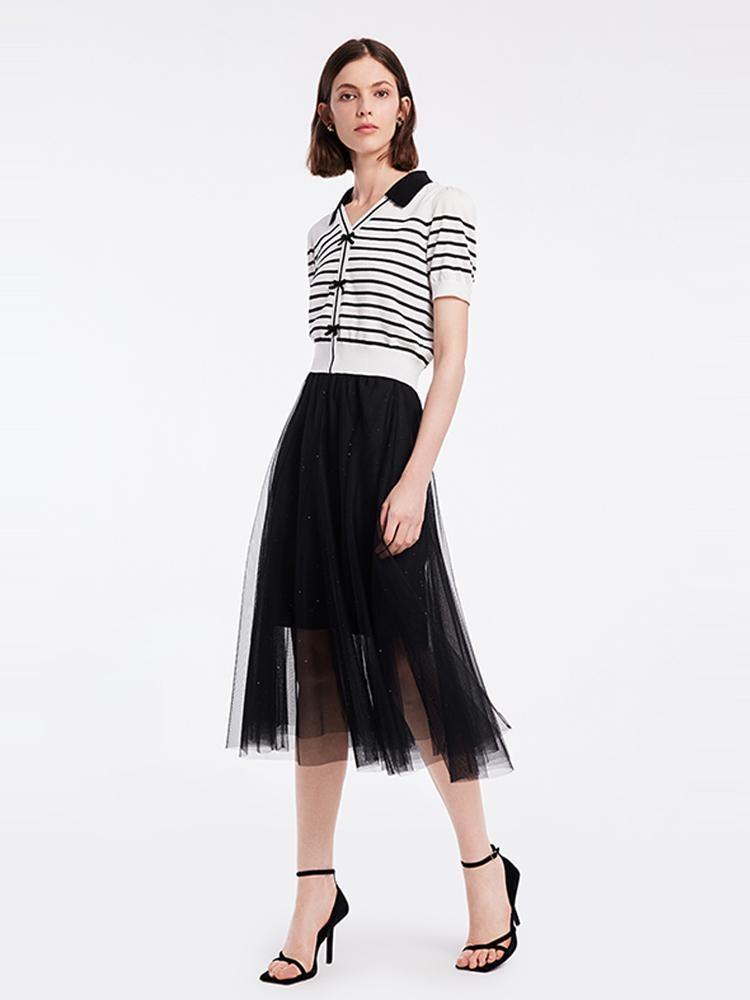 Two-Piece Set Knitted Cardigan And Tulle Skirt GOELIA