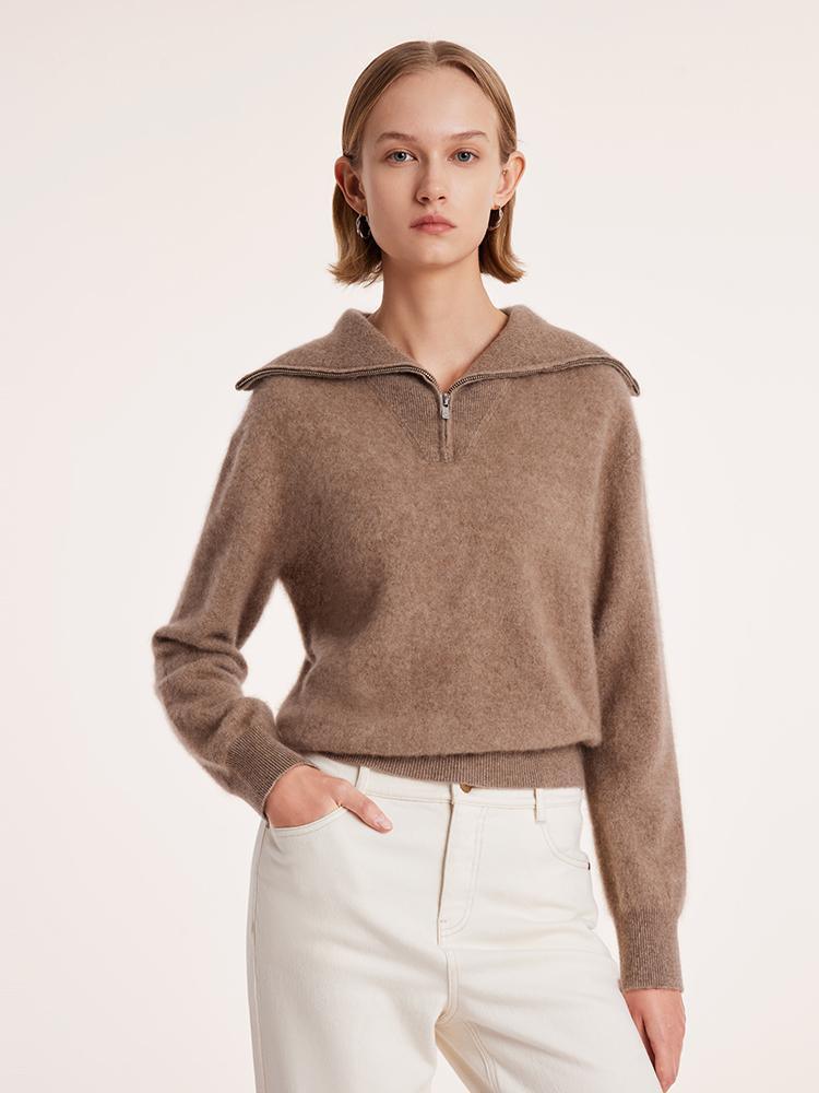 Pure Cashmere Zippered Lapel Sweater
