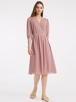 V-Neck Pleated Lace Up Wrap Dress GOELIA