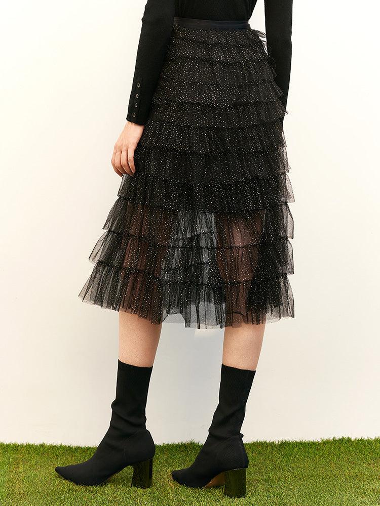 Black Mesh Layered Skirt GOELIA