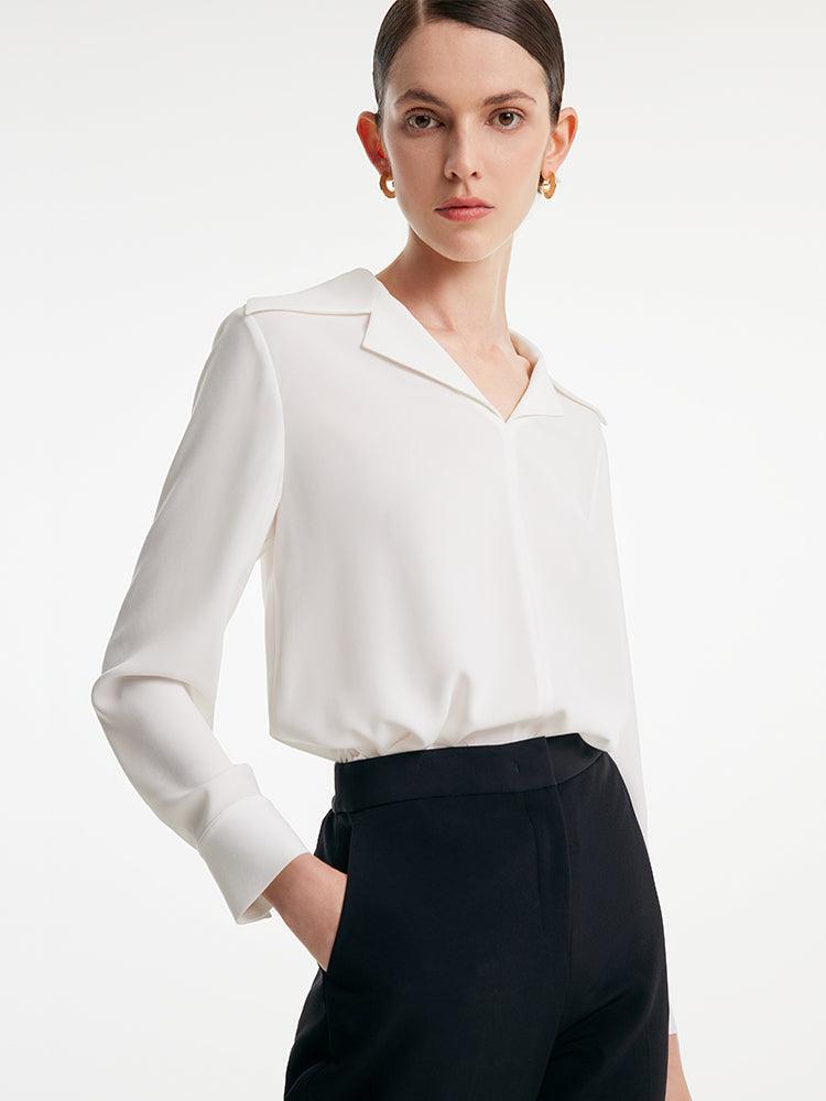 Acetate Lapel Collar V-Neck Woven Shirt GOELIA