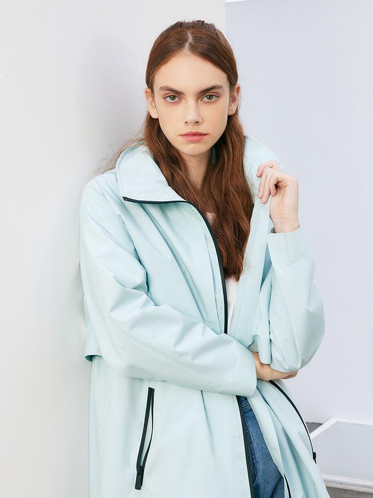 Sea Blue Hoodie Silm Trench Coat GOELIA