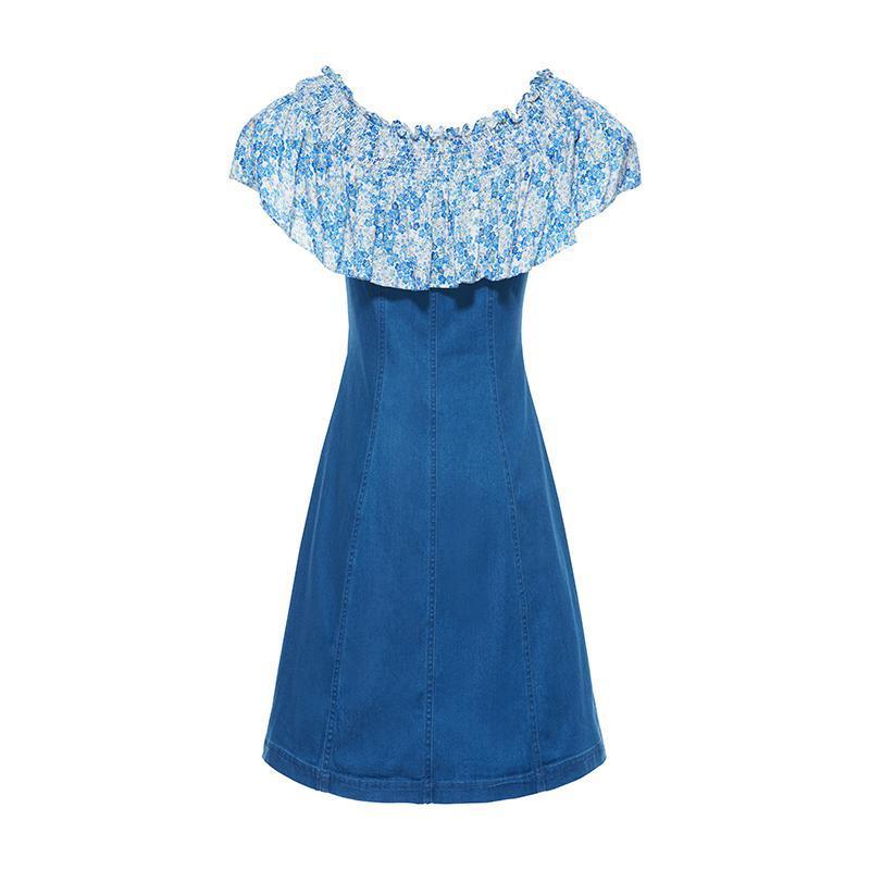 Denim Dress With Patchwork Floral GOELIA