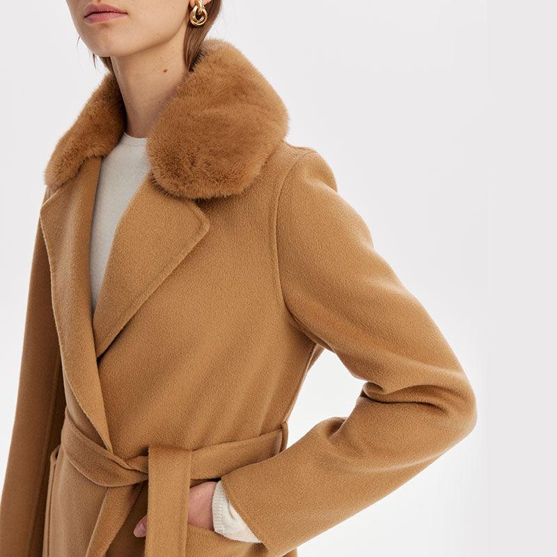 Removable Mink Fur Collar Cashmere Overcoat GOELIA