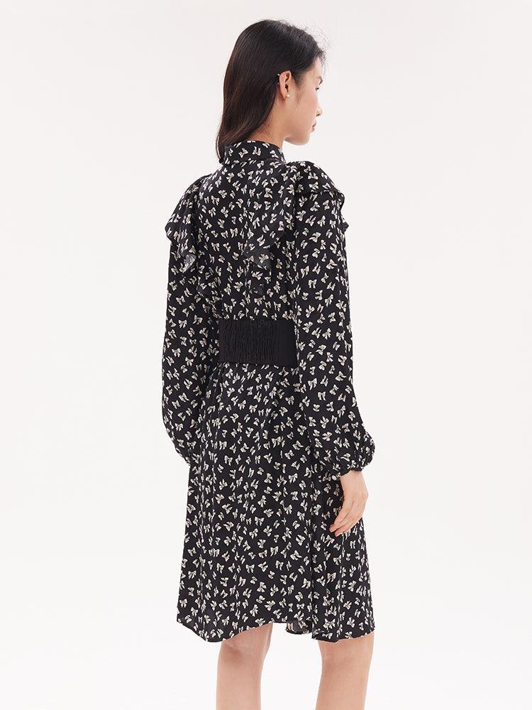 Bowknot Printed Long Sleeve Dress GOELIA