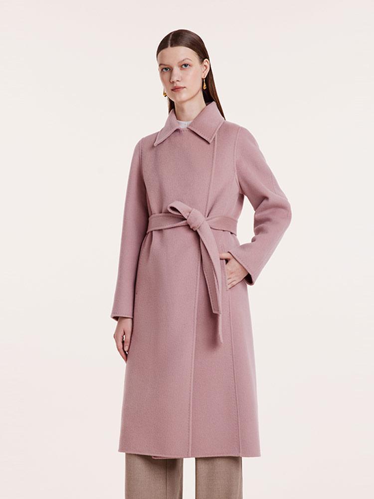 Pink Pure Cashmere Straight Lapel Coat GOELIA