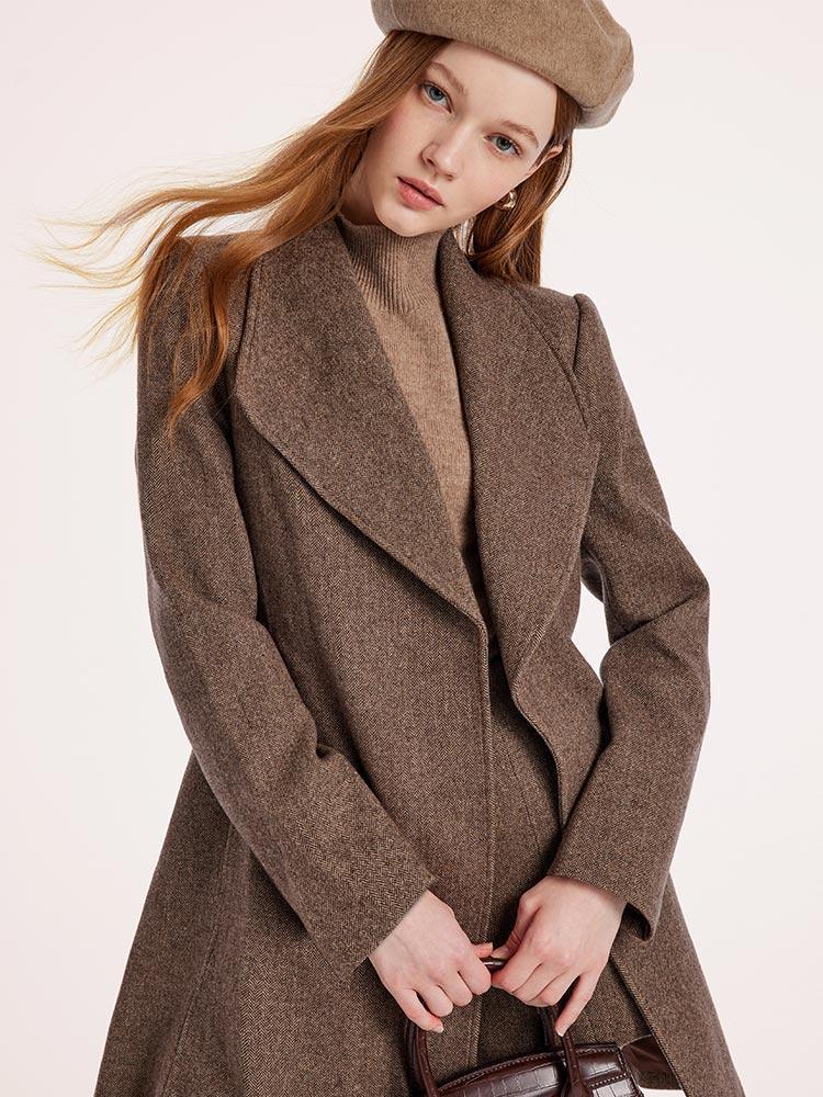 Washable Wool Lapel Coat With Belt GOELIA