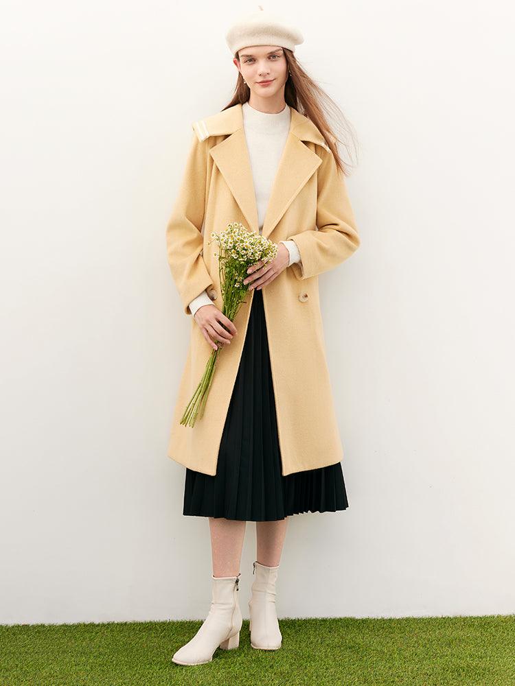 Yellow Crew Neck Long Sleeve Coat GOELIA