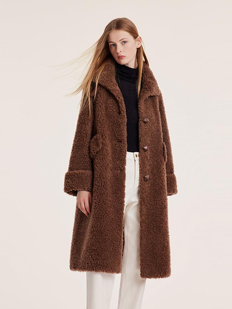 Pure Wool Lapel Velour Long Coat GOELIA