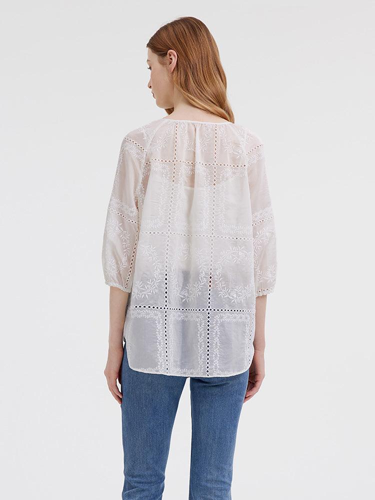 Tie Neck Embroidery Top GOELIA