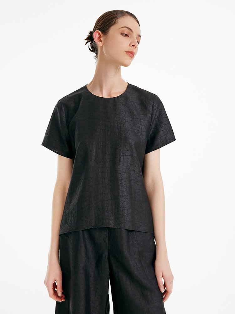 Xiangyun Silk Short Sleeve Woven Top GOELIA