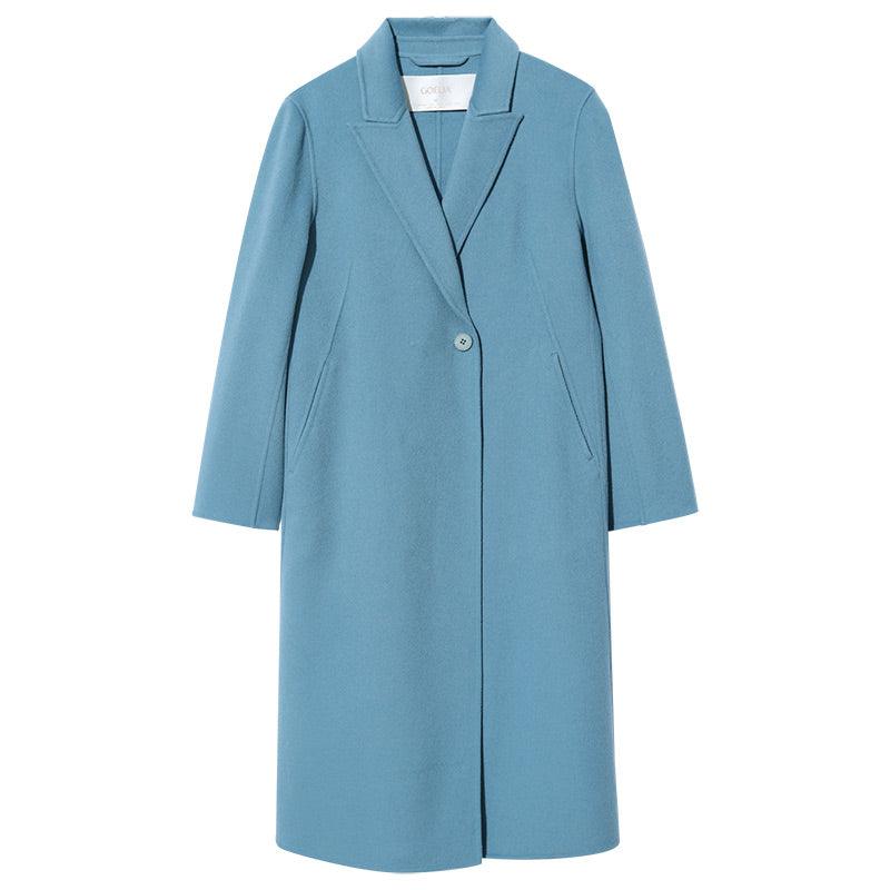 Dusty Blue Mulberry Silk Wool Minimalist Coat GOELIA