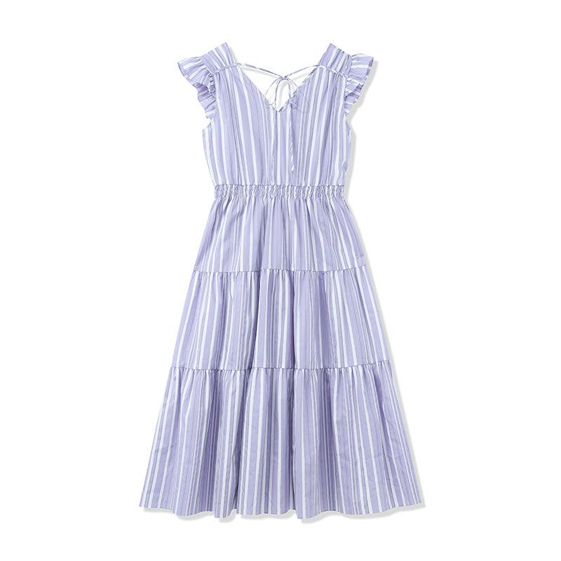 Stripe Pleated Fly Sleeve Dress GOELIA