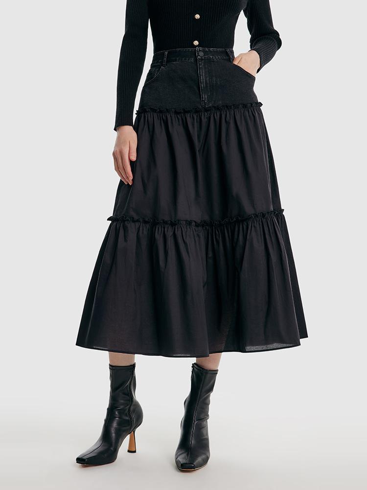 Jupe longue en jean patchwork 