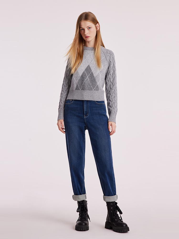 Grey Wool Jacquard Sweater GOELIA