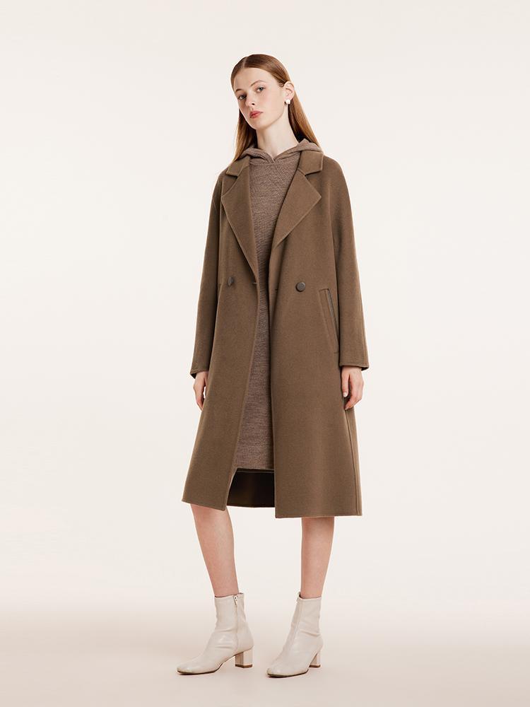 Coffee Tencel Wool Double-Faced Coat GOELIA