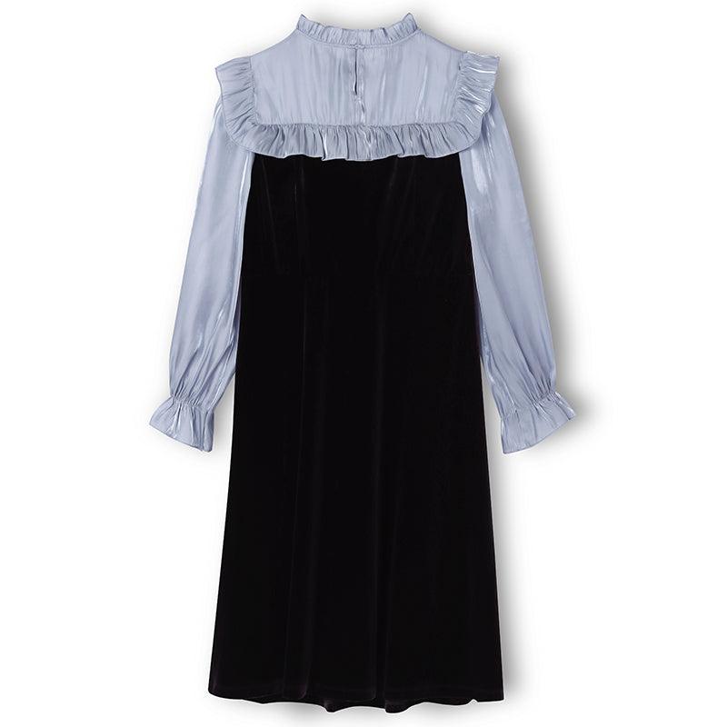 Ruffle Collar Velvet Patchwork Dress GOELIA