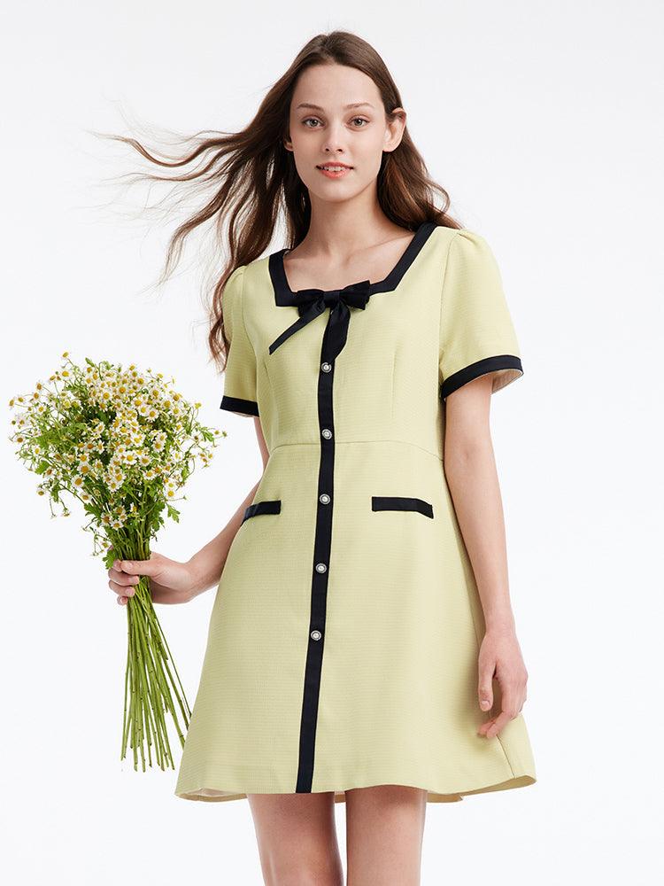 Chic Square-Neck Dress (With Bowknot) GOELIA