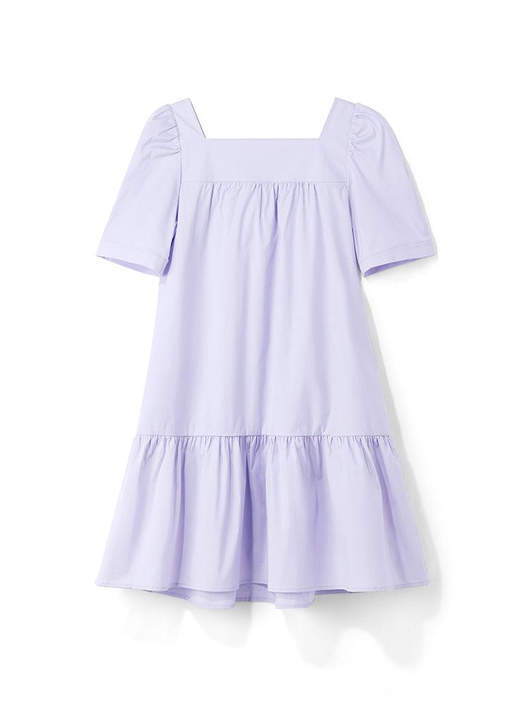 Purple Square Neck Cotton Dress With Hat GOELIA