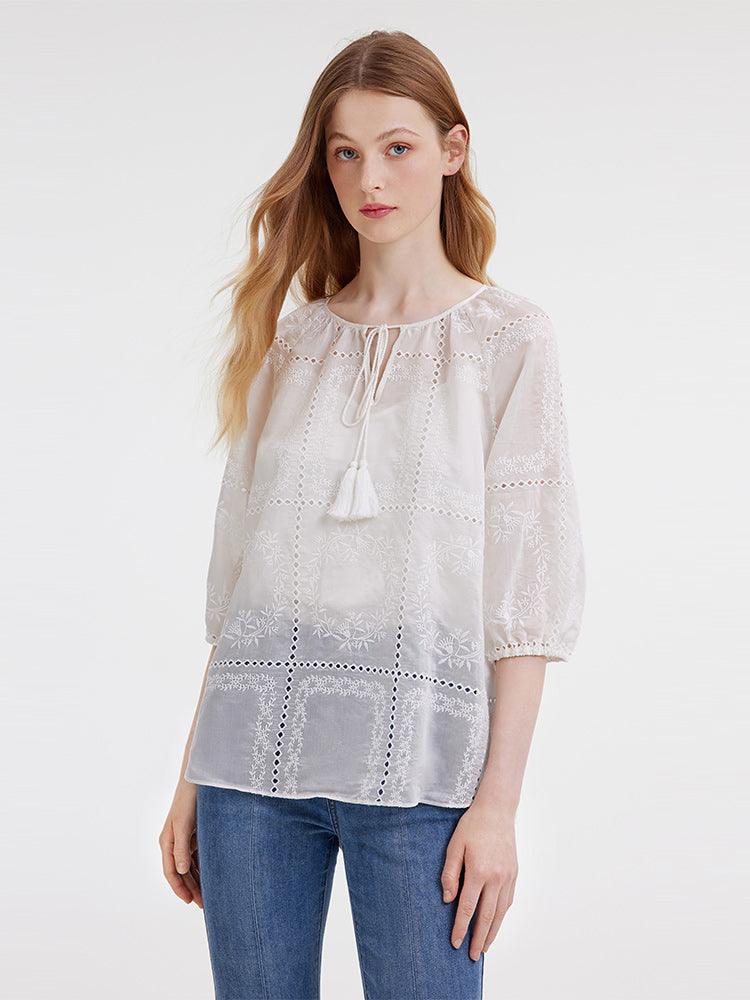 Tie Neck Embroidery Top GOELIA