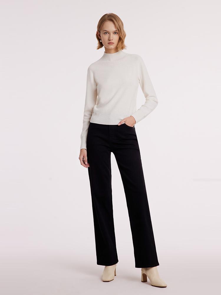 White Wool Sequins Seamless Mock Neck Sweater GOELIA