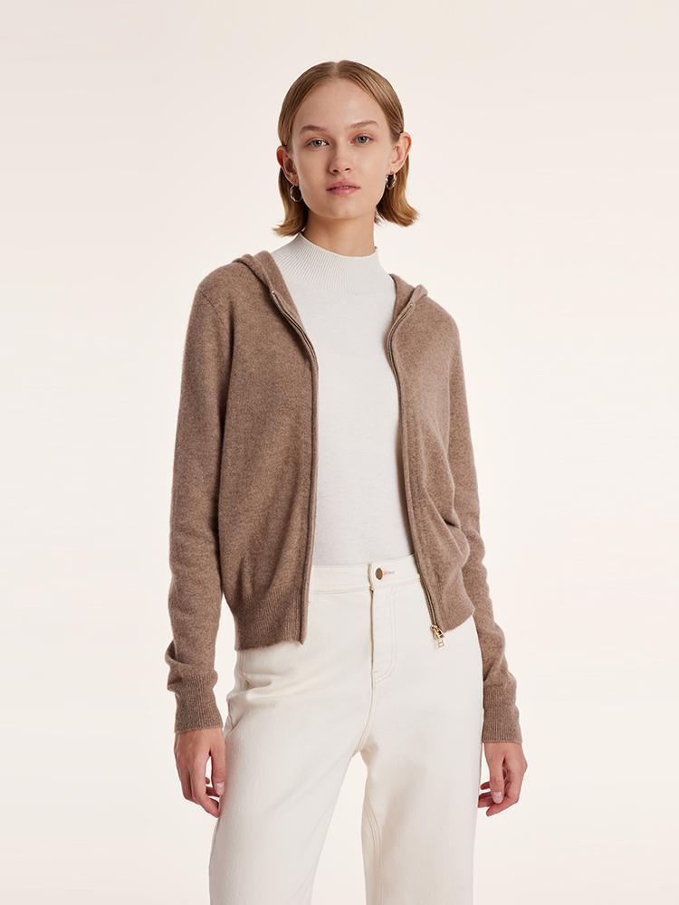 Pure Cashmere Hooded Zipper Cardigan GOELIA