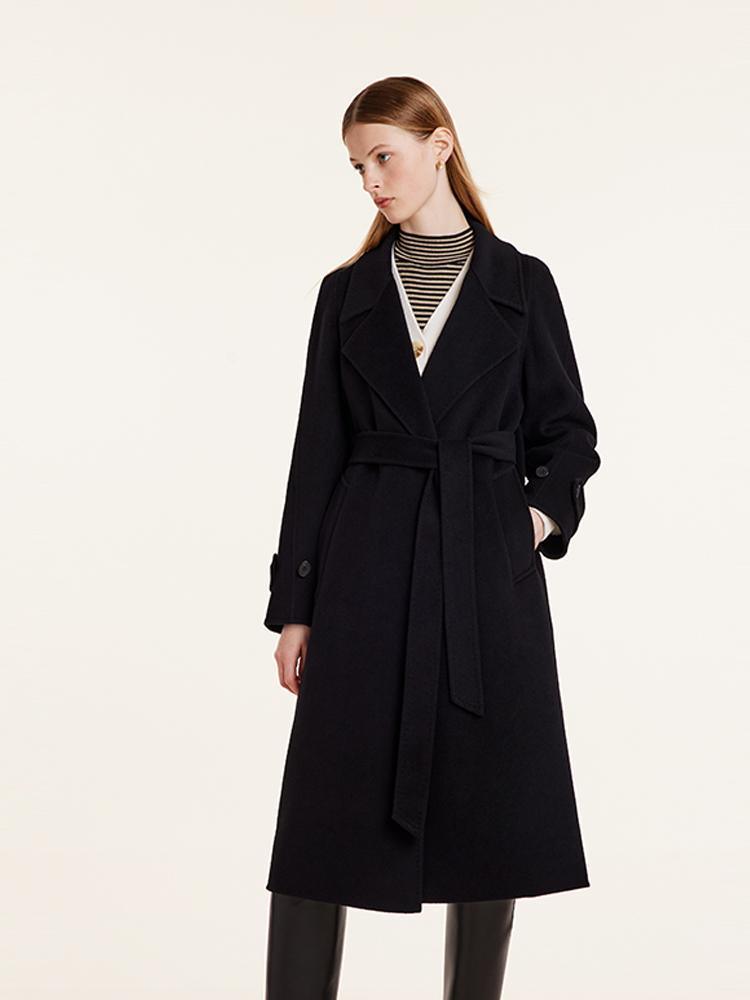 Wool And Cashmere Double-Faced Lapel Coat With Belt GOELIA