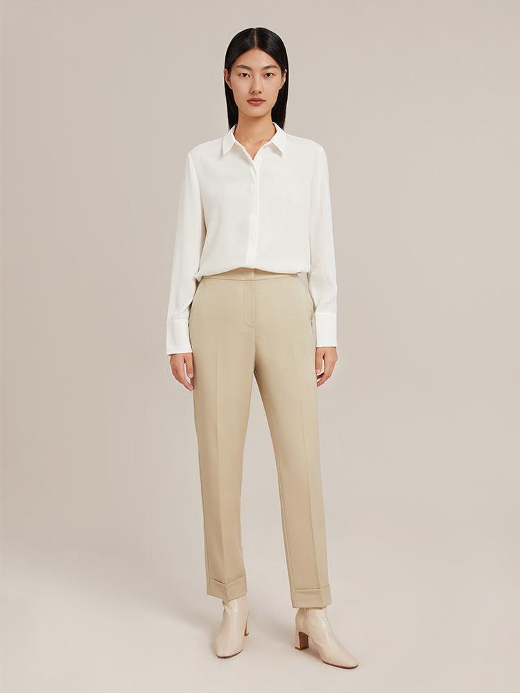 Pearl Beige Worsted Tapered Pants GOELIA