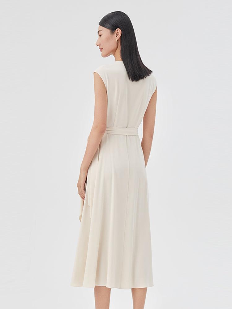 Triacetate Gown V-Neck Gathered Waist Dress GOELIA