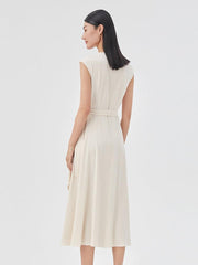 Triacetate Gown V-Neck Gathered Waist Dress GOELIA