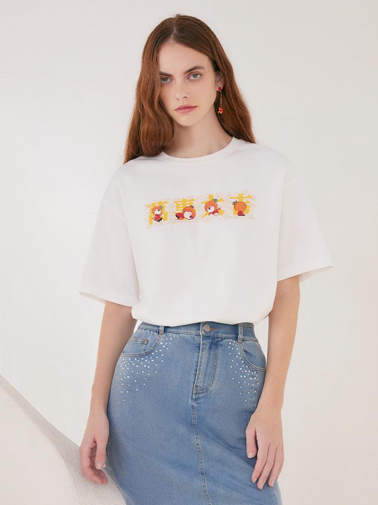 White Chinese Printed T-shirt GOELIA