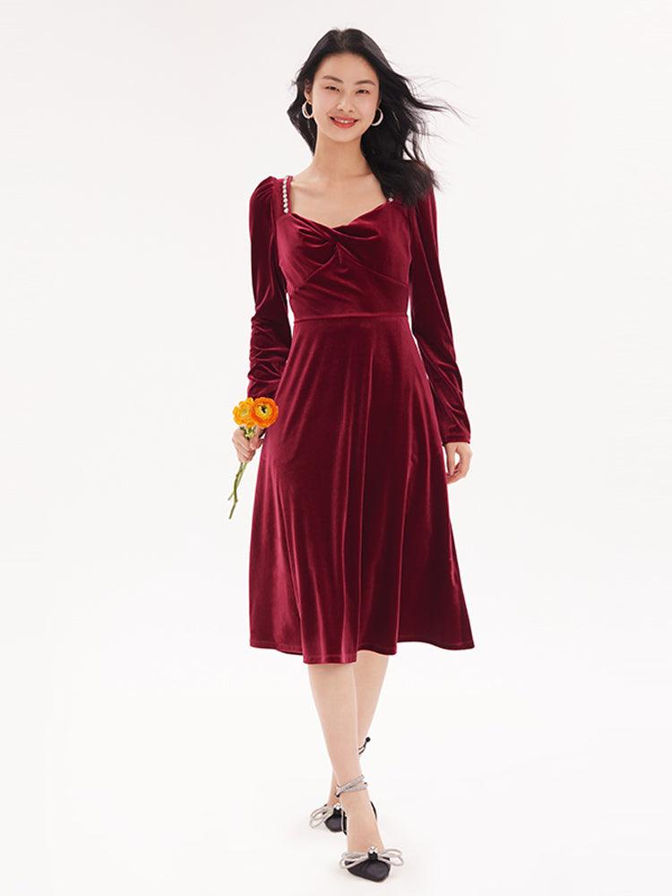 Diamond Red Velvet Dress GOELIA