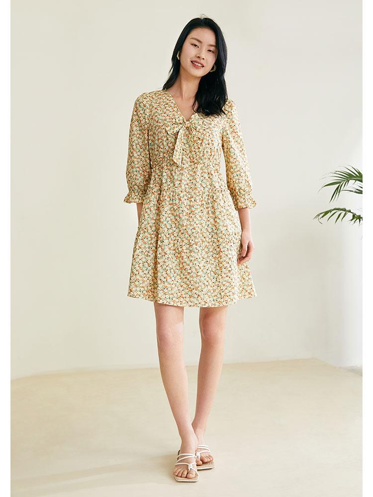 Printed V-neck Dress GOELIA