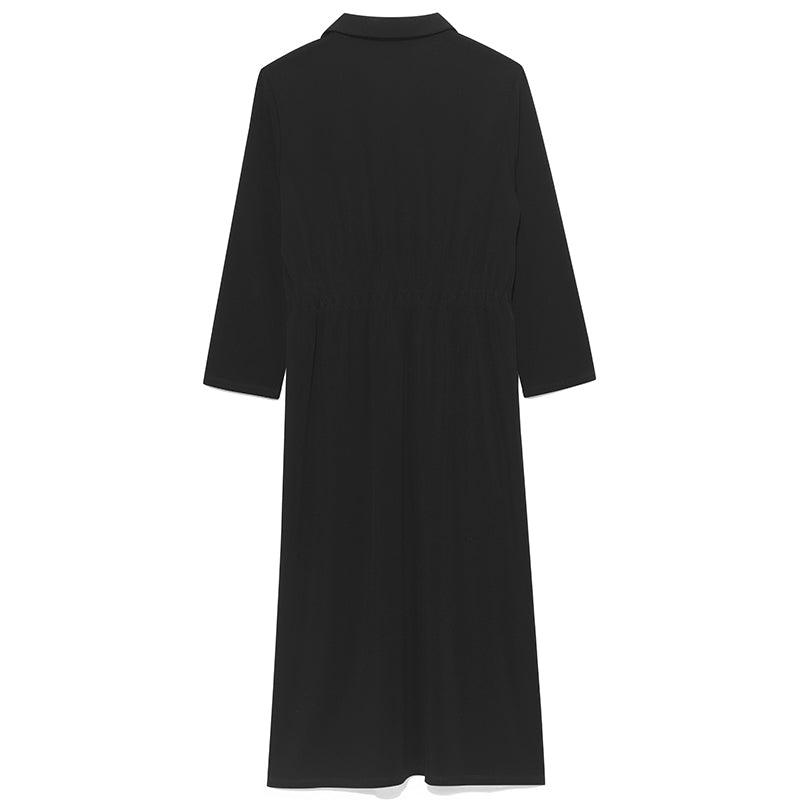 Black Triacetate Gathered Waist Woven Dress GOELIA