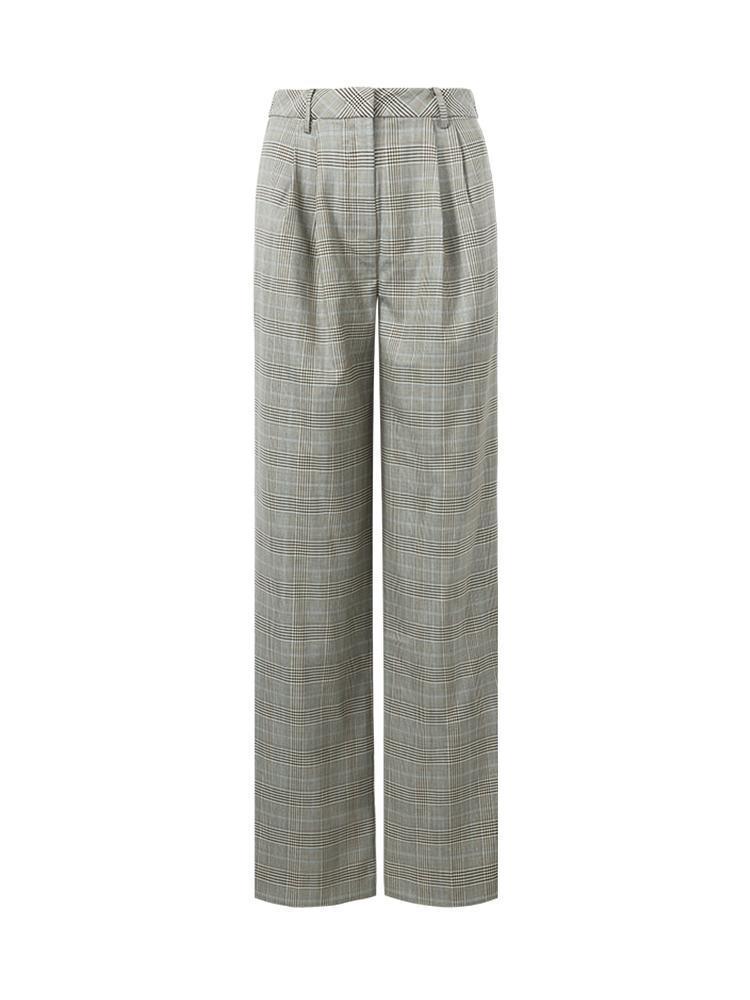 Worsted Wool Plaid Straight Full Length Pants GOELIA