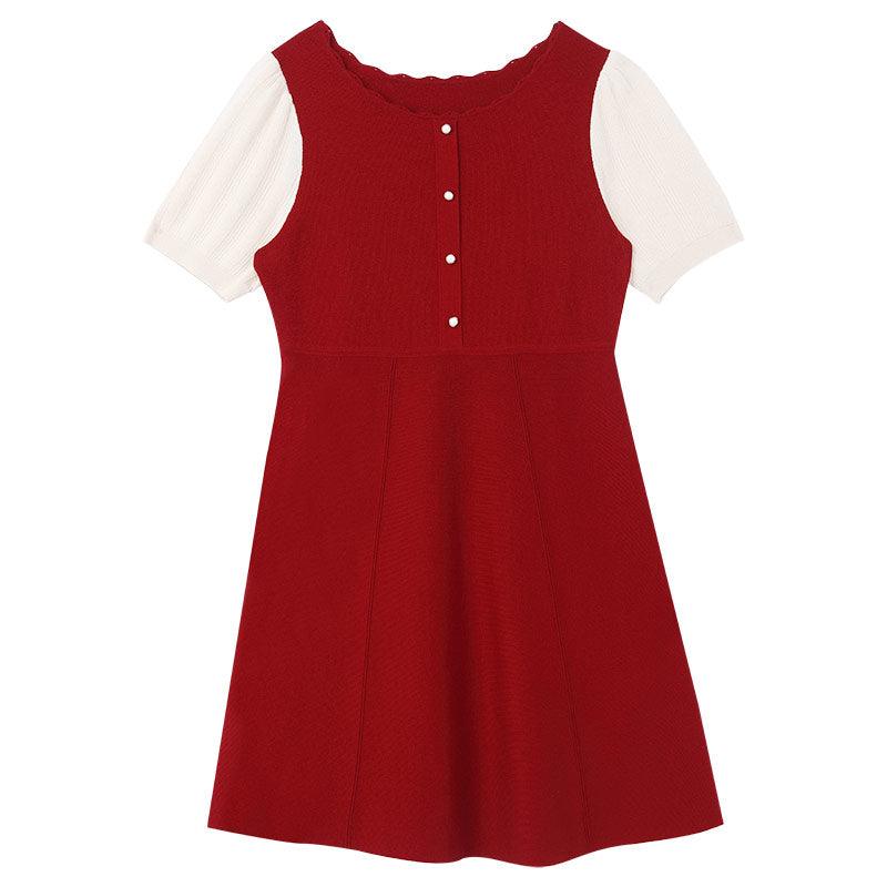 Wave Collar Red A-Line Dress GOELIA