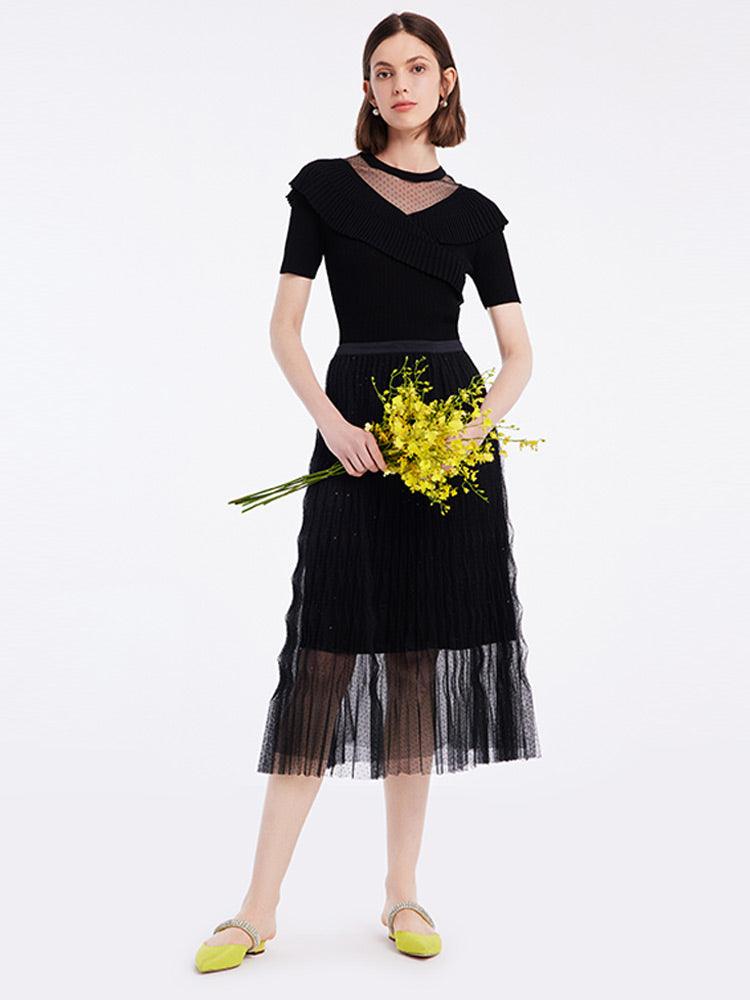 Woolen Knitted Set Top And Tulle Skirt GOELIA