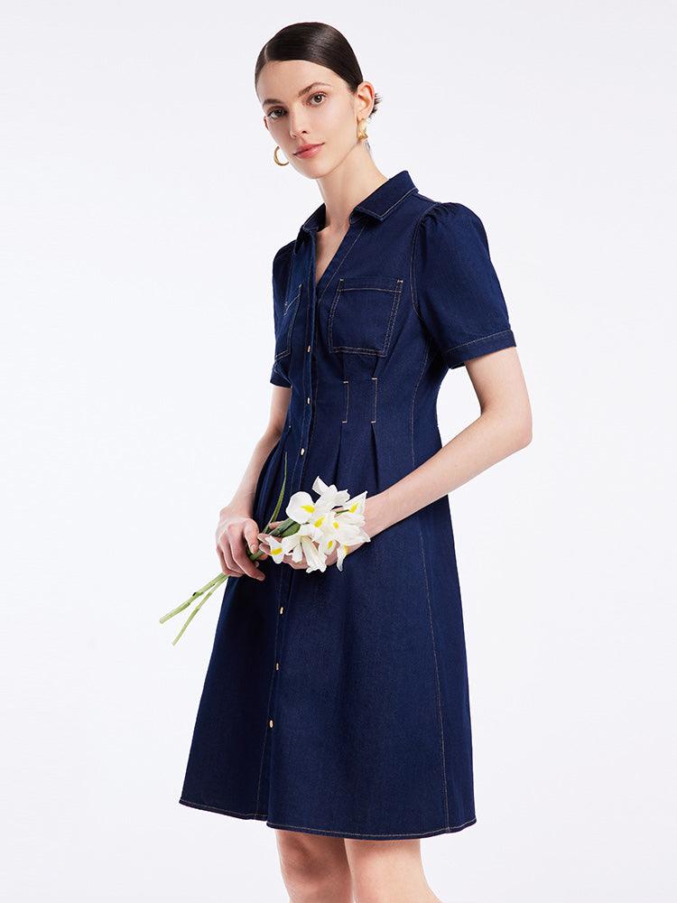 Gathered Waist Denim Dress GOELIA