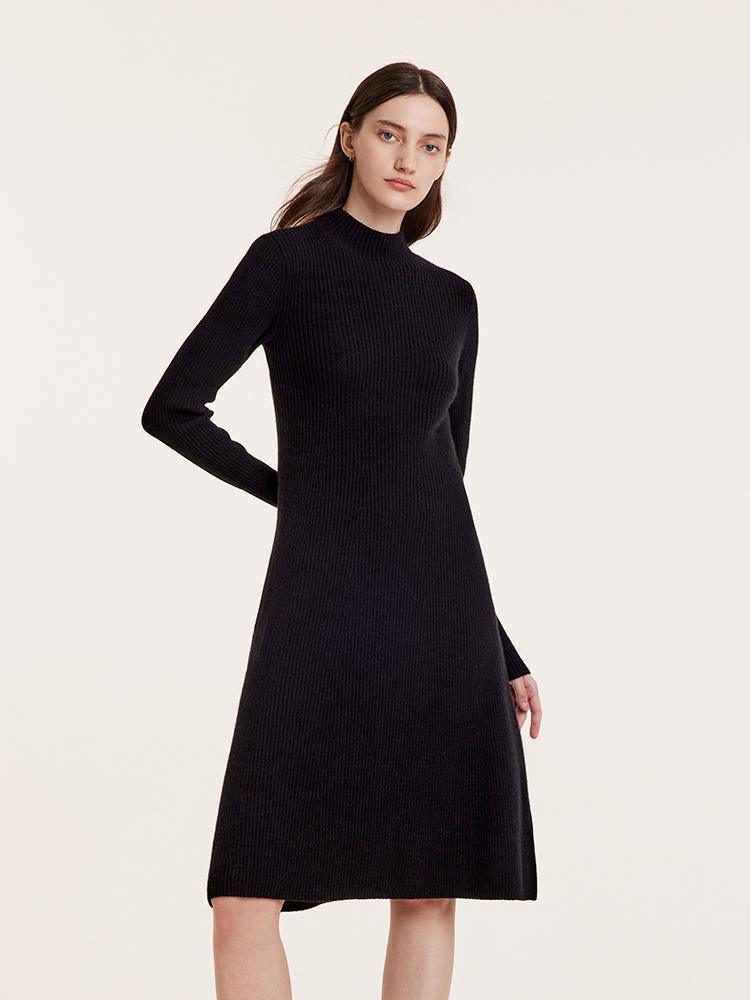 Black Pure Cashmere Mock Neck Knit Dress GOELIA