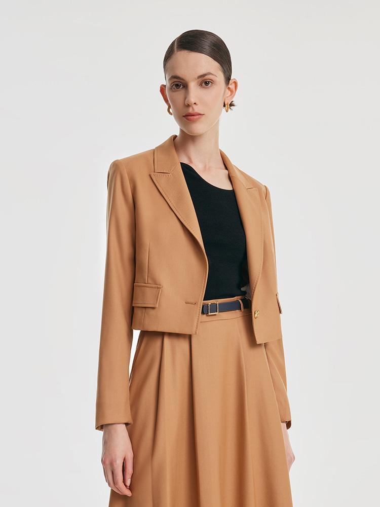 Camel Worsted Wool Cropped Blazer GOELIA