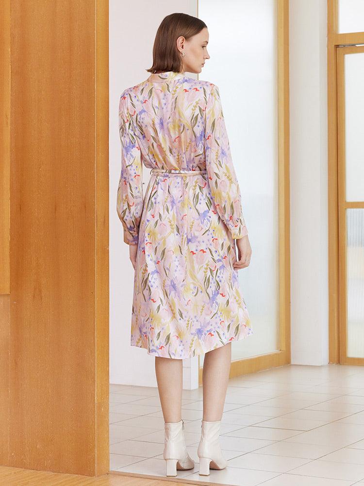 Mulberry Silk Floral Dress GOELIA