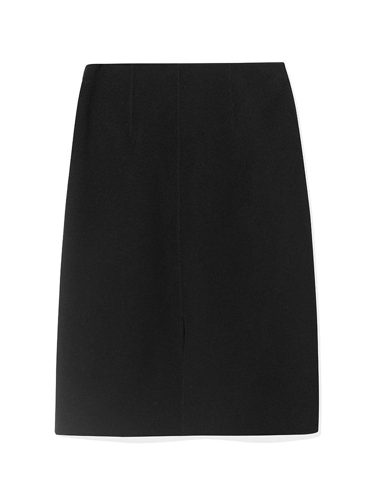 Black Slit Woolen Skirt GOELIA