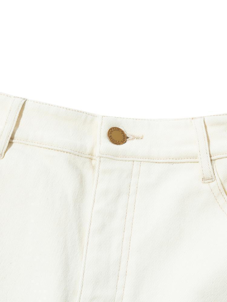 White Cotton Ankle-Length Stove Pipe Jeans GOELIA